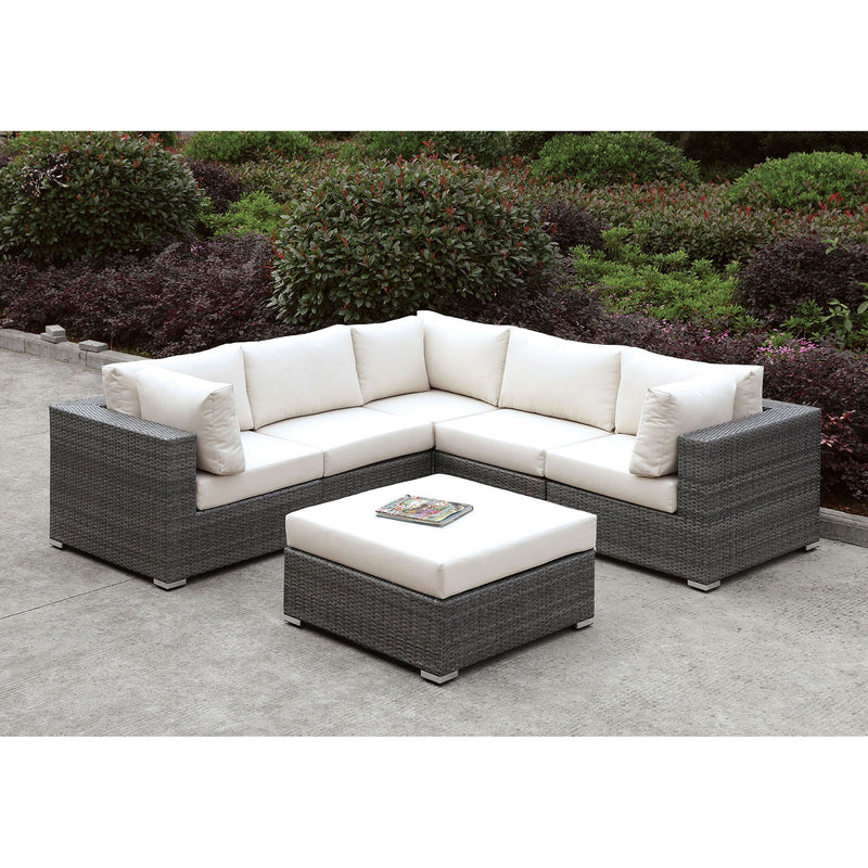 Somani Light Gray Wicker/Ivory Cushion L-Sectional + Ottoman - Star USA Furniture Inc