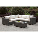 Somani Light Gray Wicker/Ivory Cushion L-Sectional + Coffee Table - Star USA Furniture Inc