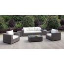 Somani Light Gray Wicker/Ivory Cushion Sofa + 2 Chairs + 2 End Tables + Coffee Table - Star USA Furniture Inc