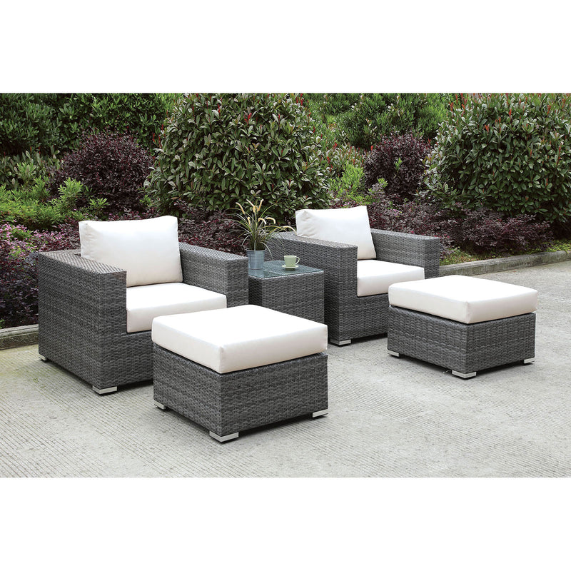 Somani Light Gray Wicker/Ivory Cushion 2 Chairs + 2 Ottomans + End Table - Star USA Furniture Inc