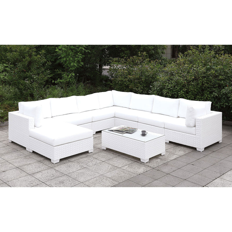 Somani White Wicker/White Cushion U-Sectional + Large Ottoman + End Table - Star USA Furniture Inc