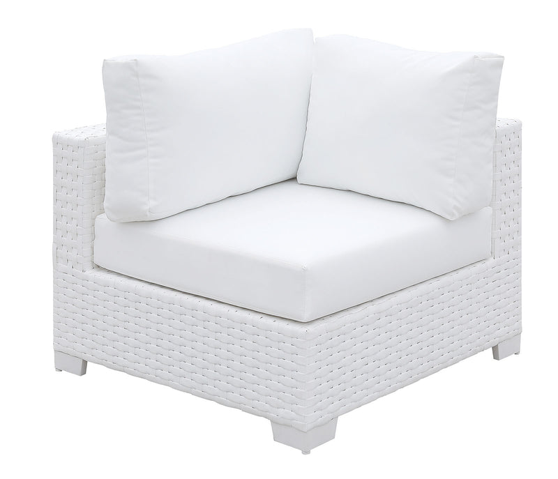 Somani White Wicker/White Cushion Corner Chair - Star USA Furniture Inc