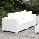 Somani White Wicker/White Cushion Love Seat w/ 2 Pillows - Star USA Furniture Inc