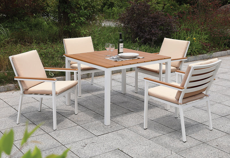 Aisha White/Oak Patio Table + 4 Chairs