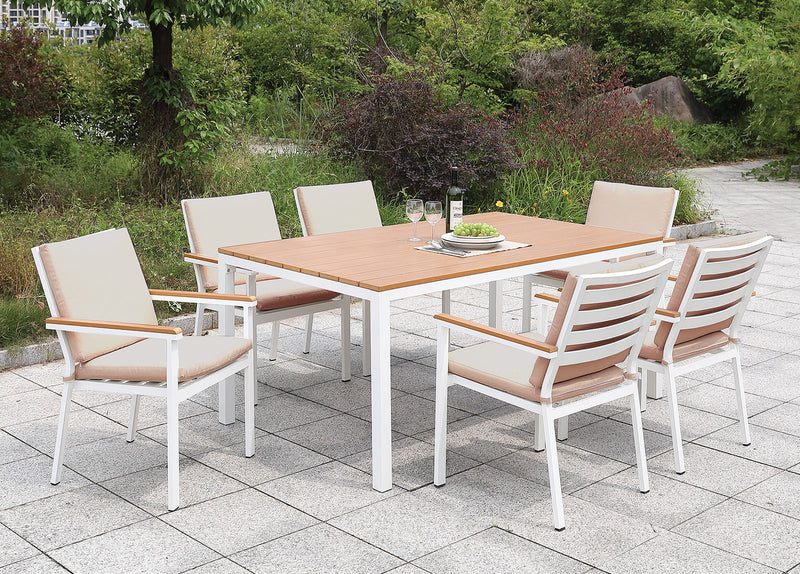 Aisha White/Oak Patio Table + 6 Chairs