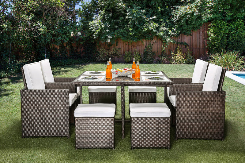 KEISHA White/Espresso 9 Pc. Patio Dining Table Set - Star USA Furniture Inc