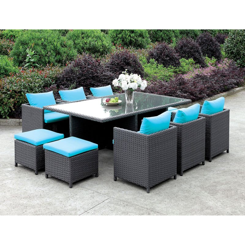 Ashanti Light Brown Wicker/Turquoise Cushion 11 Pc. Patio Dining Table Set - Star USA Furniture Inc