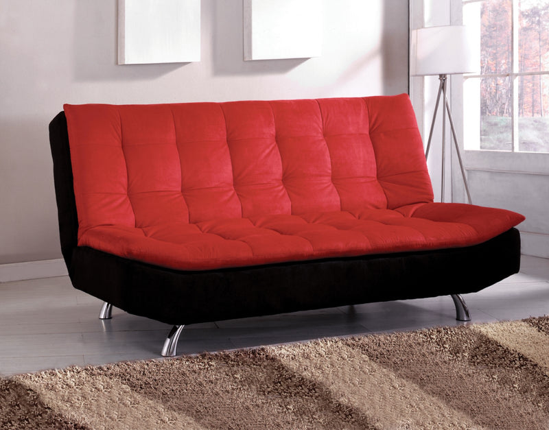 Malibu Red/Black/Chrome Microfiber Futon Sofa, Red & Black - Star USA Furniture Inc