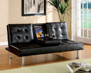 Orinda Black/Chrome Leatherette Futon Sofa w/ Flip-Down Center Table - Star USA Furniture Inc
