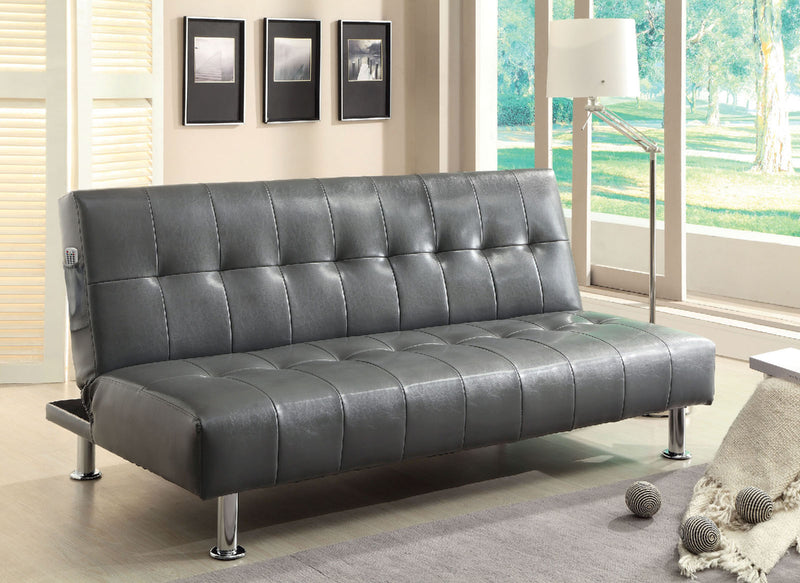 Bulle Gray/Chrome Leatherette Futon Sofa, Gray