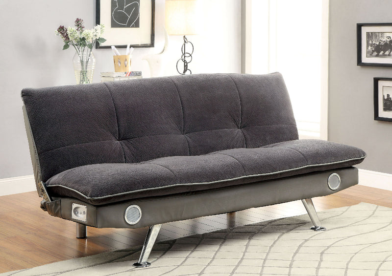 GALLAGHER Gray/Chrome Futon Sofa, Gray
