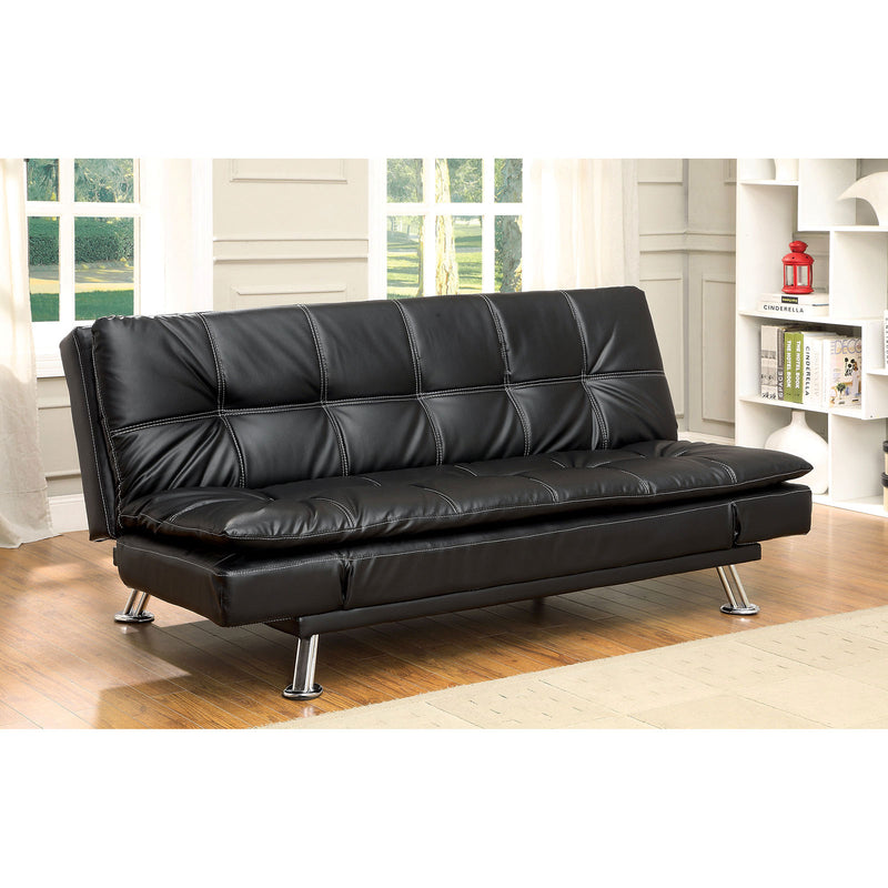 HAUSER II Black/Chrome Futon Sofa, Black