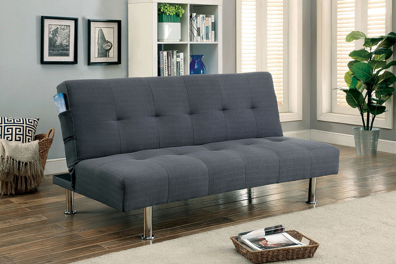 DEWEY Gray/Chrome Futon Sofa, Gray - Star USA Furniture Inc