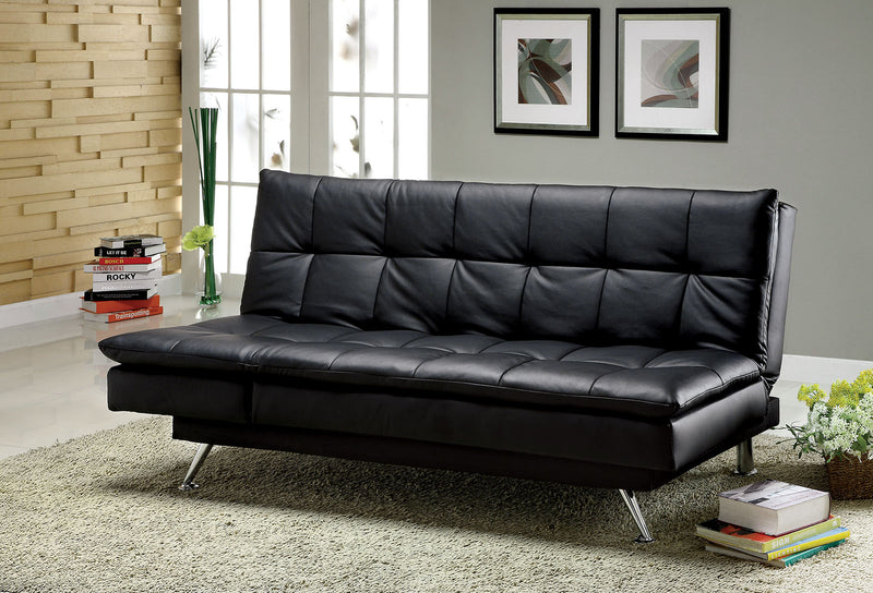 Hasty Black/Chrome Leatherette Futon Sofa