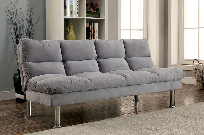 SARATOGA Gray/Chrome Futon Sofa, Gray