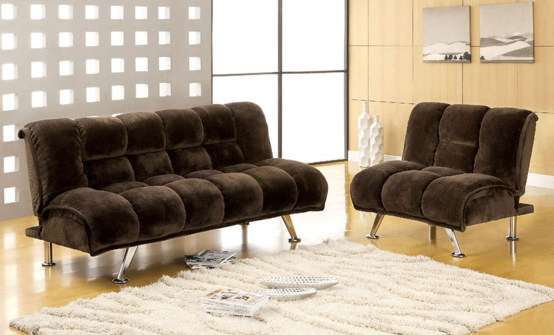 Marbelle Dark Brown Futon Sofa + Chairs