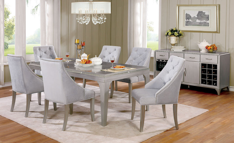DIOCLES Silver, Light Gray 7 Pc. Dining Table Set