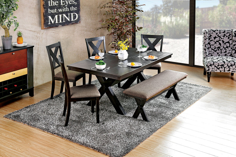 XANTHE Black, Ivory 6 Pc. Dining Table Set w/ Bench