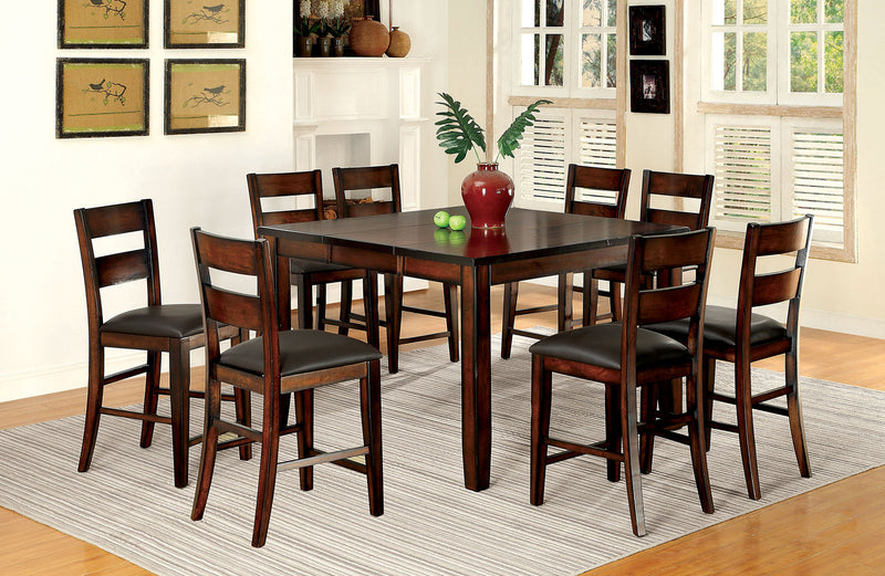 DICKINSON II Dark Cherry 8 Pc. Counter Ht. Dining Table Set w/ Bench - Star USA Furniture Inc