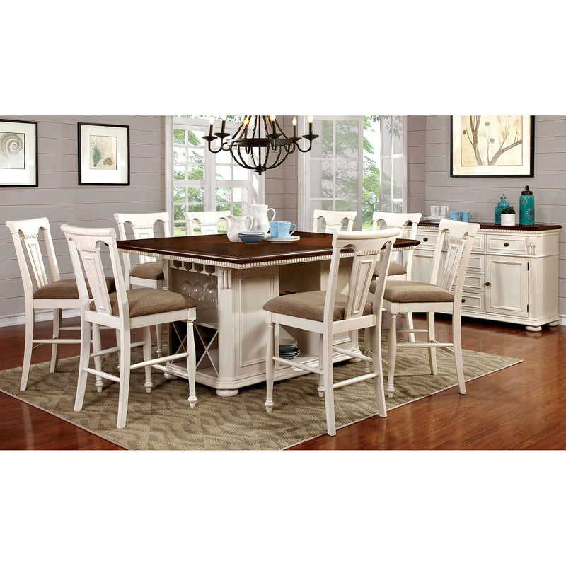 SABRINA Off White/Cherry 7 Pc. Counter Ht. Dining Table Set w/ Stools