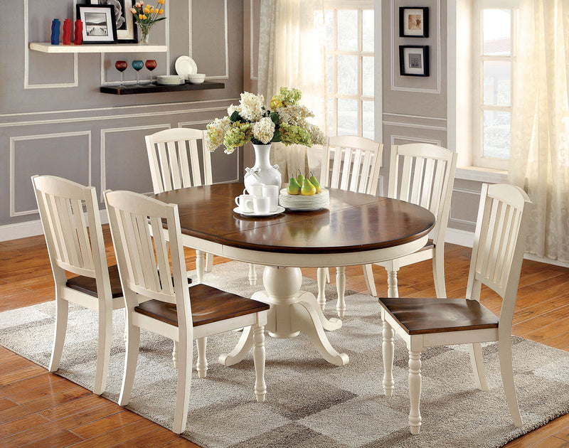 HARRISBURG Vintage White/Dark Oak 9 Pc. Oval Dining Table Set