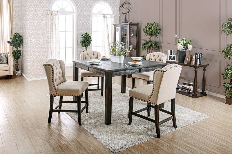 SANIA III Antique Black, Ivory 5 Pc. Sq Counter Ht. Table Set w/ Wingback Chairs
