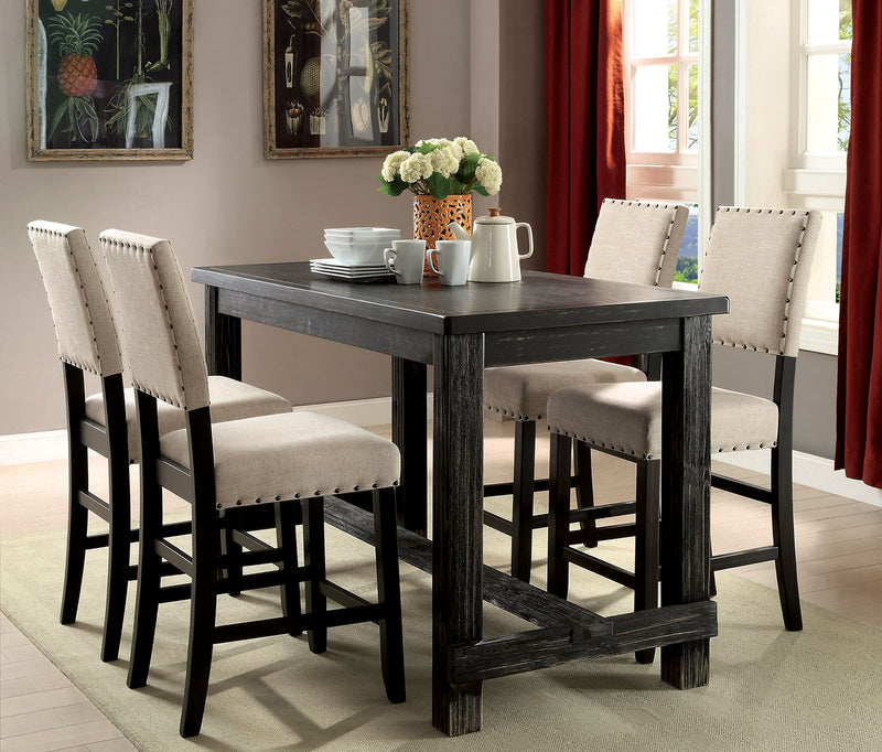 Sania III Antique Black, Gray 4 Pc. Counter Ht. Table Set w/ Bench - Star USA Furniture Inc