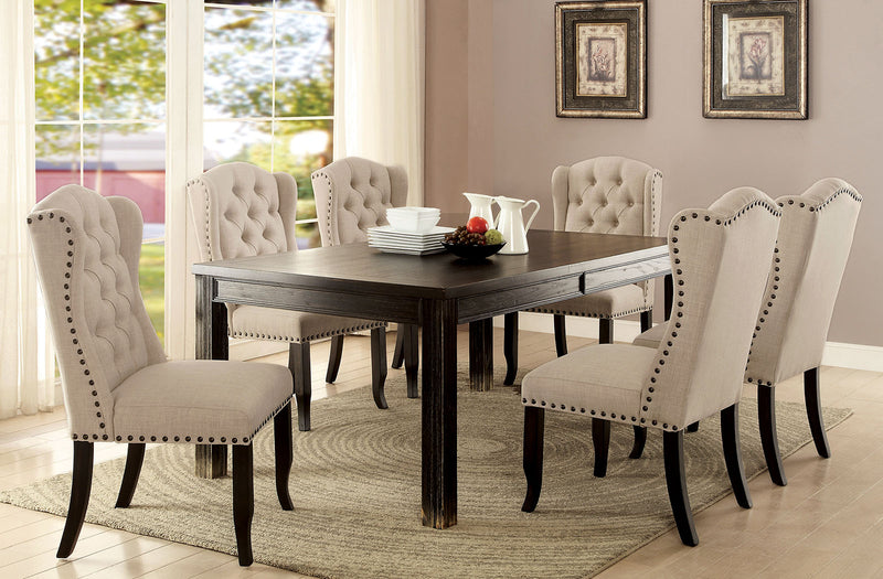 Sania III Antique Black, Ivory 6 Pc. Dining Table Set w/ Bench, Gray
