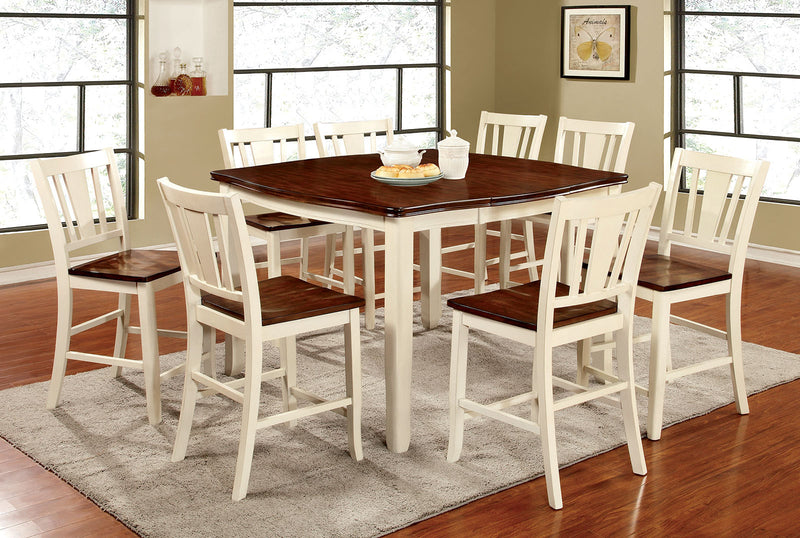 DOVER II Vintage White 9 Pc. Counter Ht. Dining Table Set - Star USA Furniture Inc