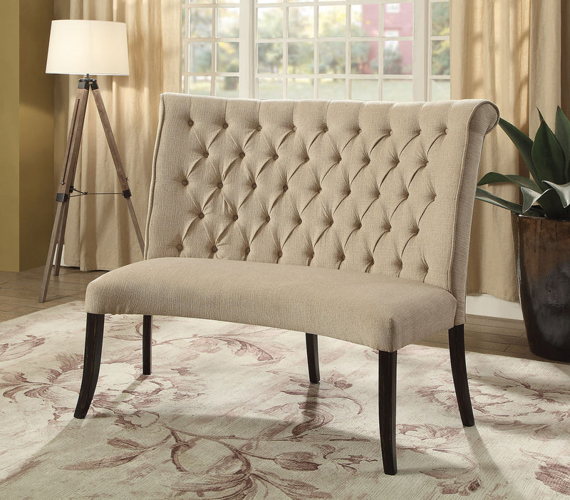 Nerissa Beige/Antique Black Round Love Seat Bench, Ivory Fabric - Star USA Furniture Inc