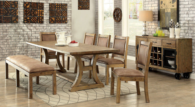 Gianna Rustic Oak 7 Pc. Dining Table Set (w/ 2 Wingback Chairs)