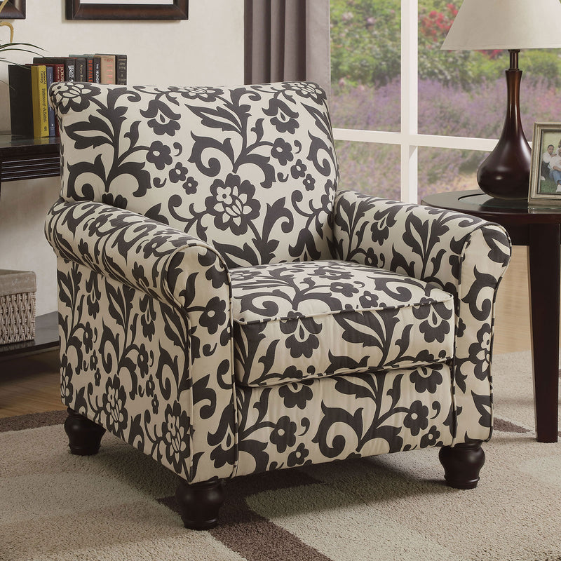 CLEA Gray/Ivory Pattern Accent Chair, Floral Pattern