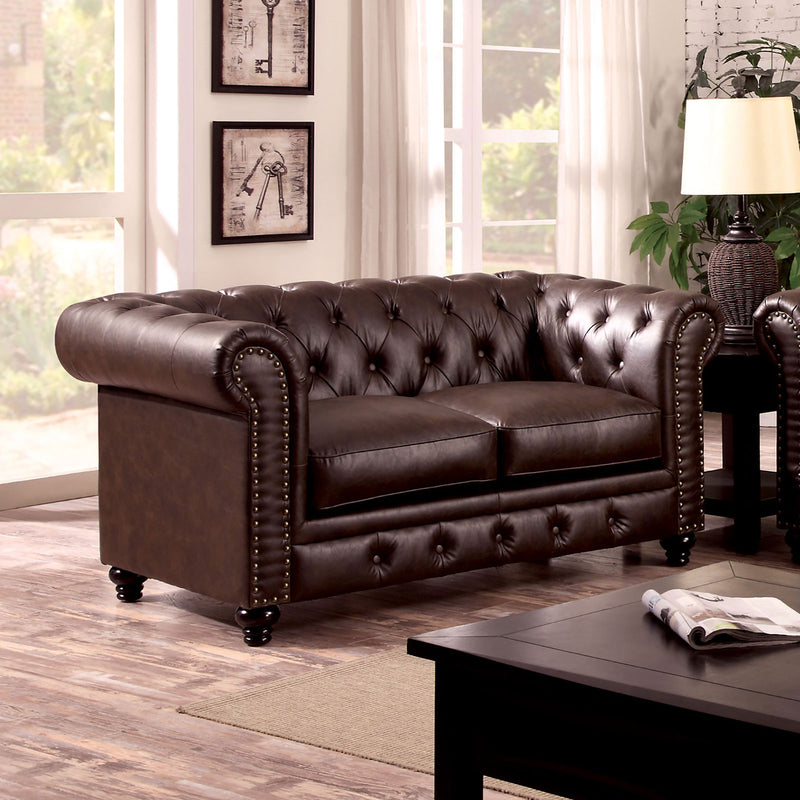 STANFORD Brown Love Seat, Brown Leatherette