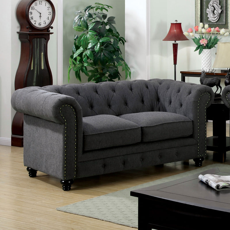 STANFORD Gray Love Seat, Gray Fabric