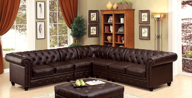 Stanford II Brown Sectional w/ 2 Chairs, Brown