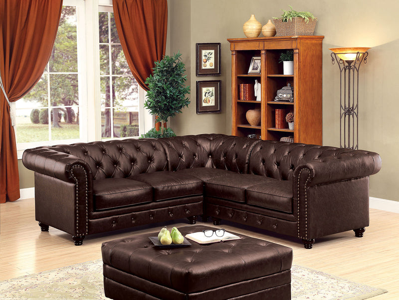 Stanford II Brown Sectional, Brown Leatherette