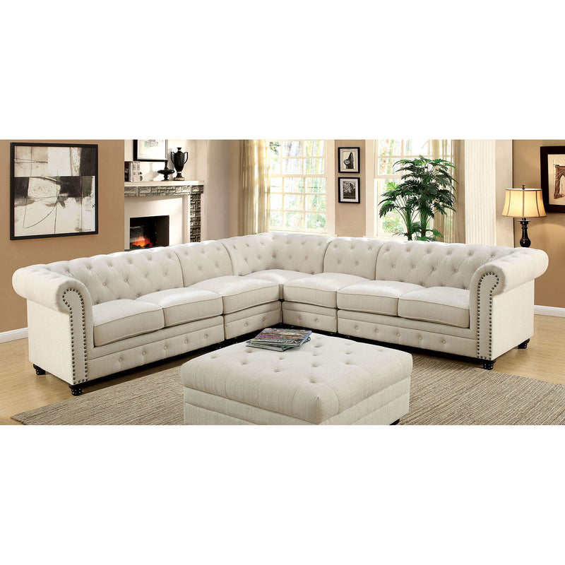 Stanford II Ivory Sectional w/ 2 Chairs, Ivory