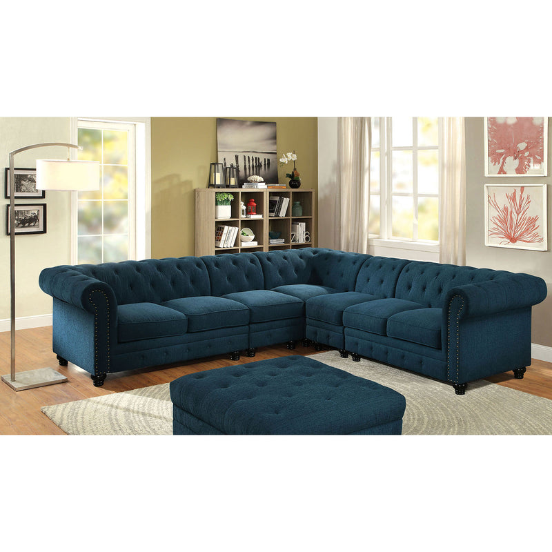 Stanford II Dark Teal Sectional w/ 2 Armless, Teal - Star USA Furniture Inc