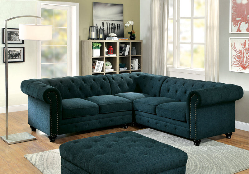 Stanford II Dark Teal Sectional, Teal Fabric