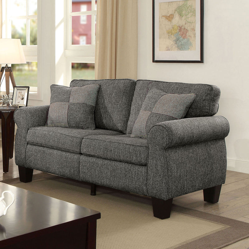 Rhian Dark Gray/Espresso Love Seat, Dark Gray