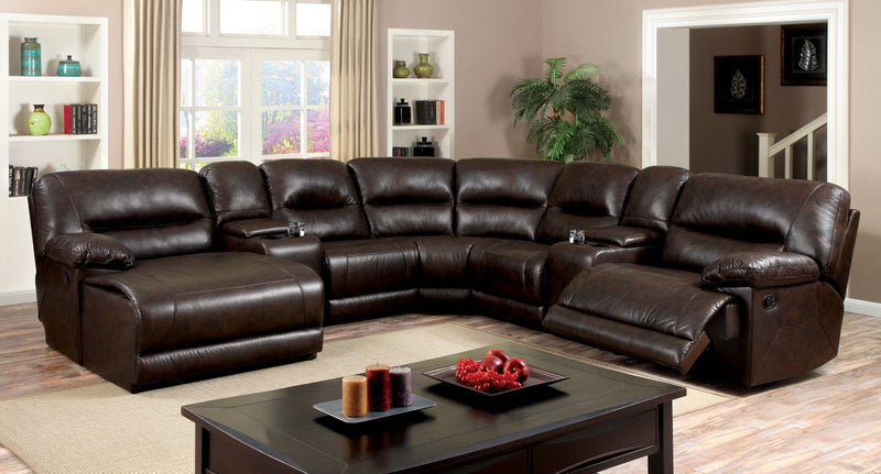Glasgow Brown Sectional w/ 2 Consoles