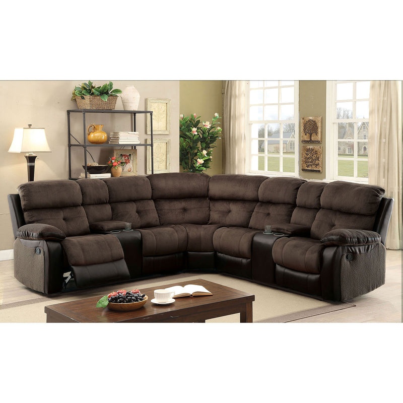Hadley II Brown/Black Sectional w/ 2 Consoles