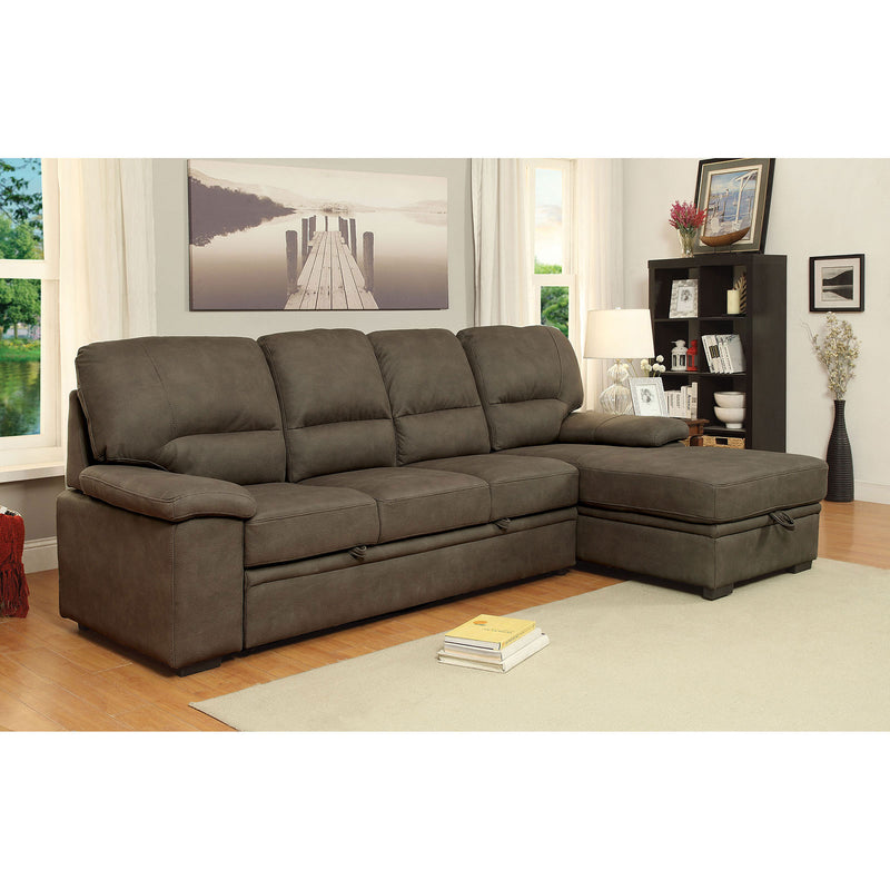 ALCESTER Brown Sectional w/ Sleeper, Ash Brown