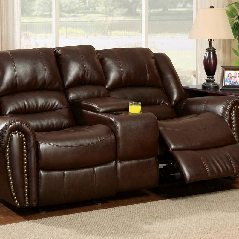 DUNDEE Dark Brown Love Seat w/ Center Console - Star USA Furniture Inc