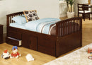 Caballero Dark Walnut Captain Twin Bed w/ 4 Drawers + Storage - Star USA Furniture Inc