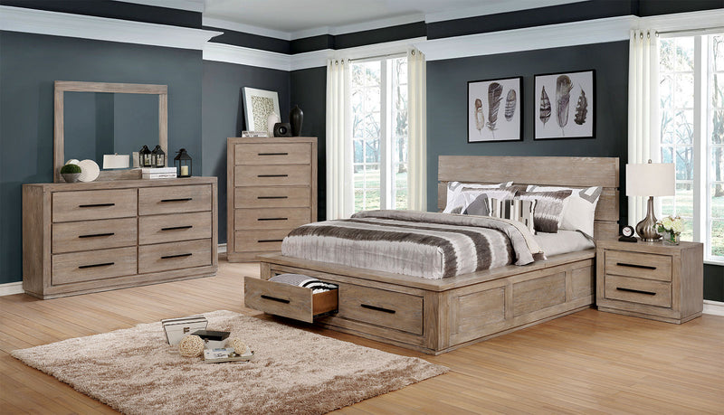 Oakburn Weathered Natural Tone Queen Bed + 2NS + Dresser w/ Jewelry Box + Short Mirror