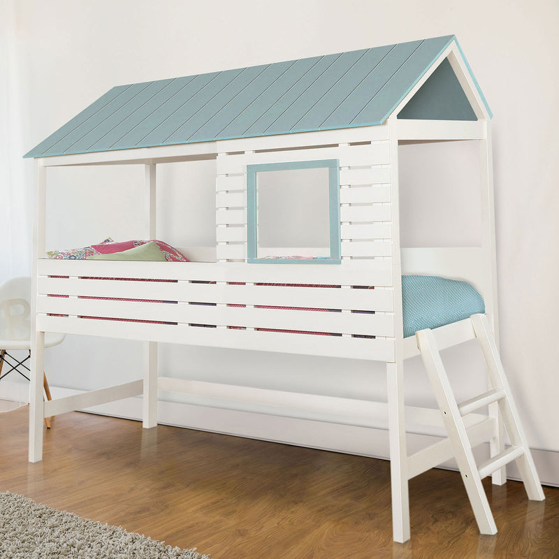 OMESTAD White/Light Blue Twin Size House Bed