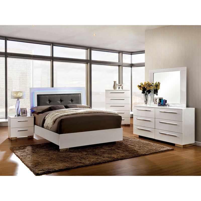 CLEMENTINE Glossy White 5 Pc. Queen Bedroom Set w/ Chest
