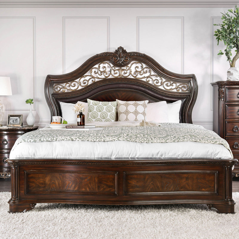 Menodora Brown Cherry E.King Bed - Star USA Furniture Inc