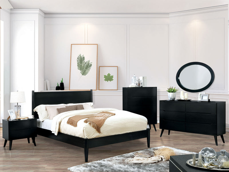 LENNART II Black 4 Pc. Full Bedroom Set w/ Oval Mirror